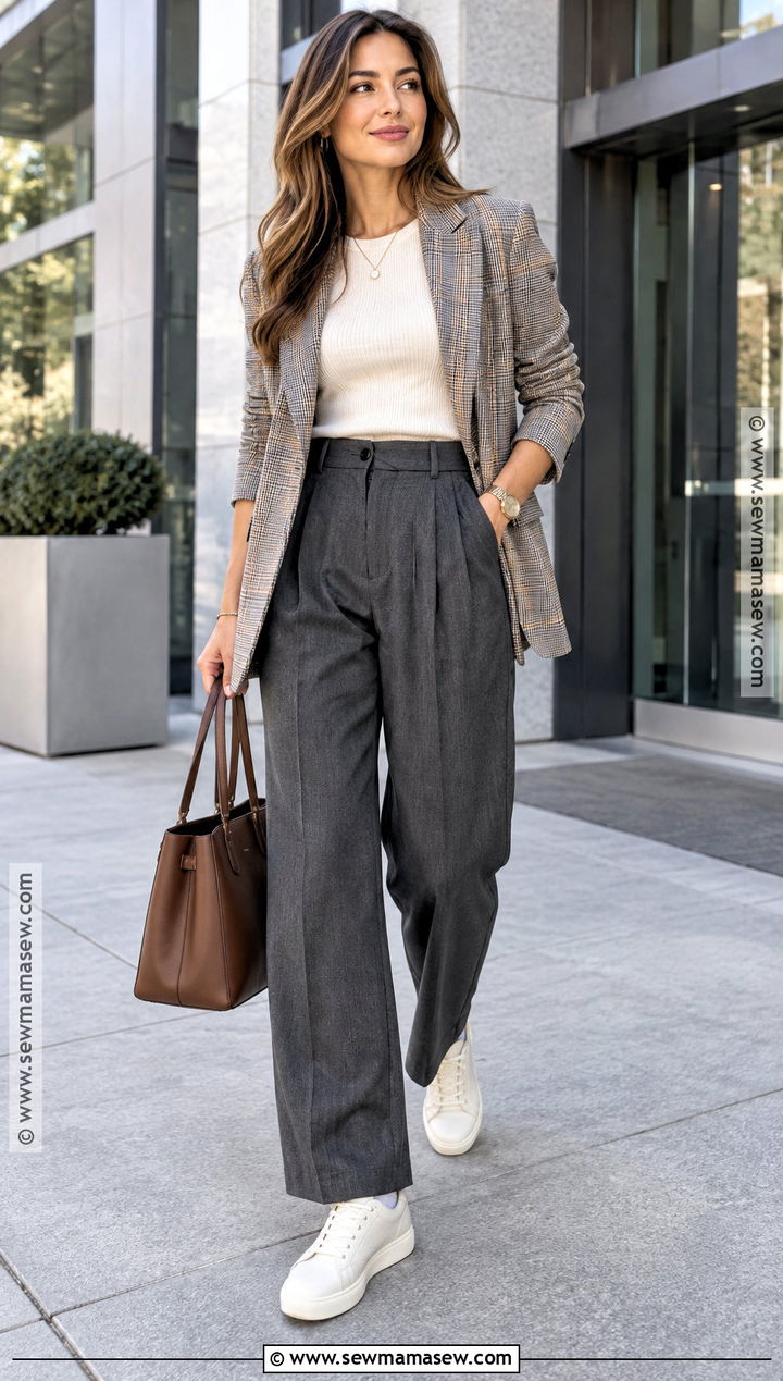 Low Profile Sneakers With Tailored Trousers And Blazer - 25 fall sneakers outfit