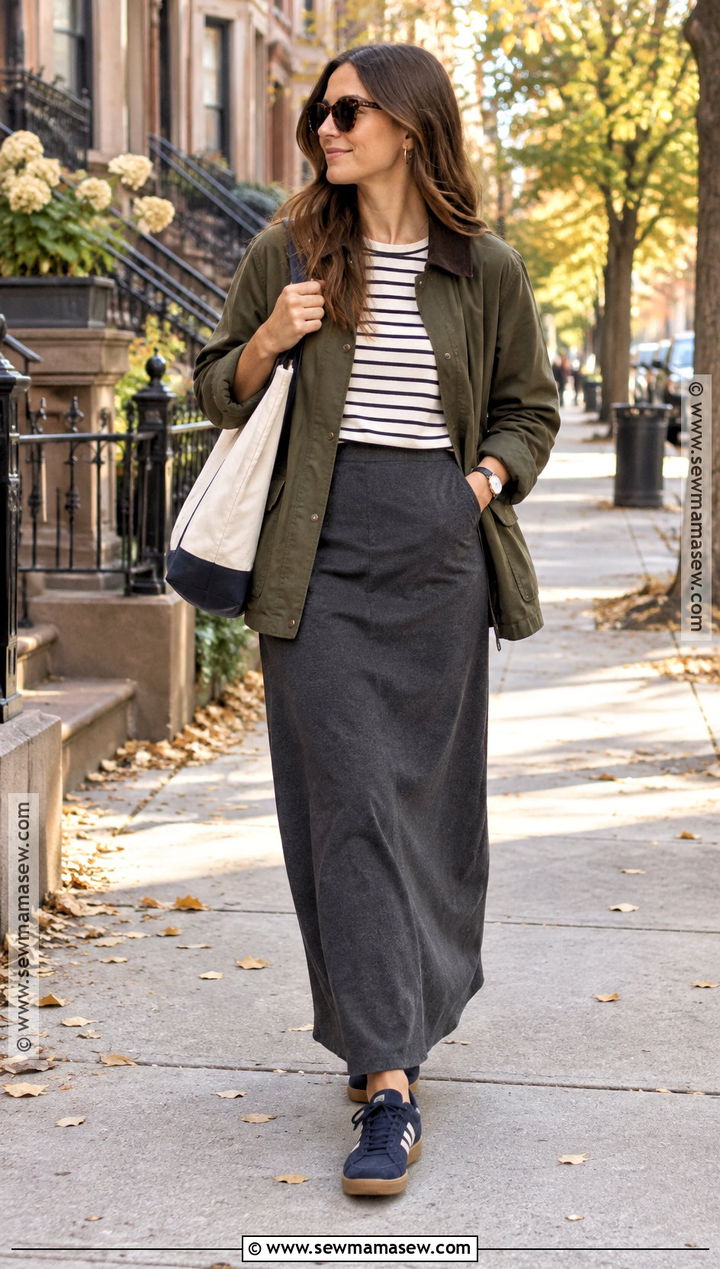 Low Profile Sneakers With a Jersey Maxi Skirt - 15 shoes to wear with maxi skirt in fall