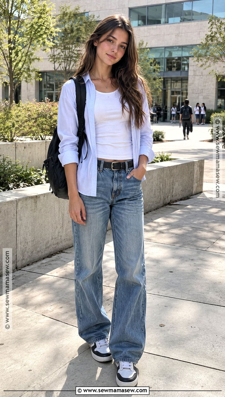 Low Rise Jeans And Layered Tank Outfit - 15 jeans outfit back to school