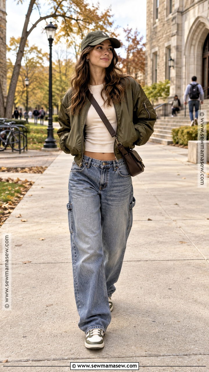 Low Rise Jeans With Bomber Jacket - 20 Low Rise Jeans Fall Outfit