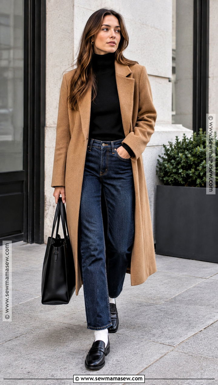 Low Rise Jeans With Fitted Turtleneck And Loafers - 20 low rise jeans outfit fall