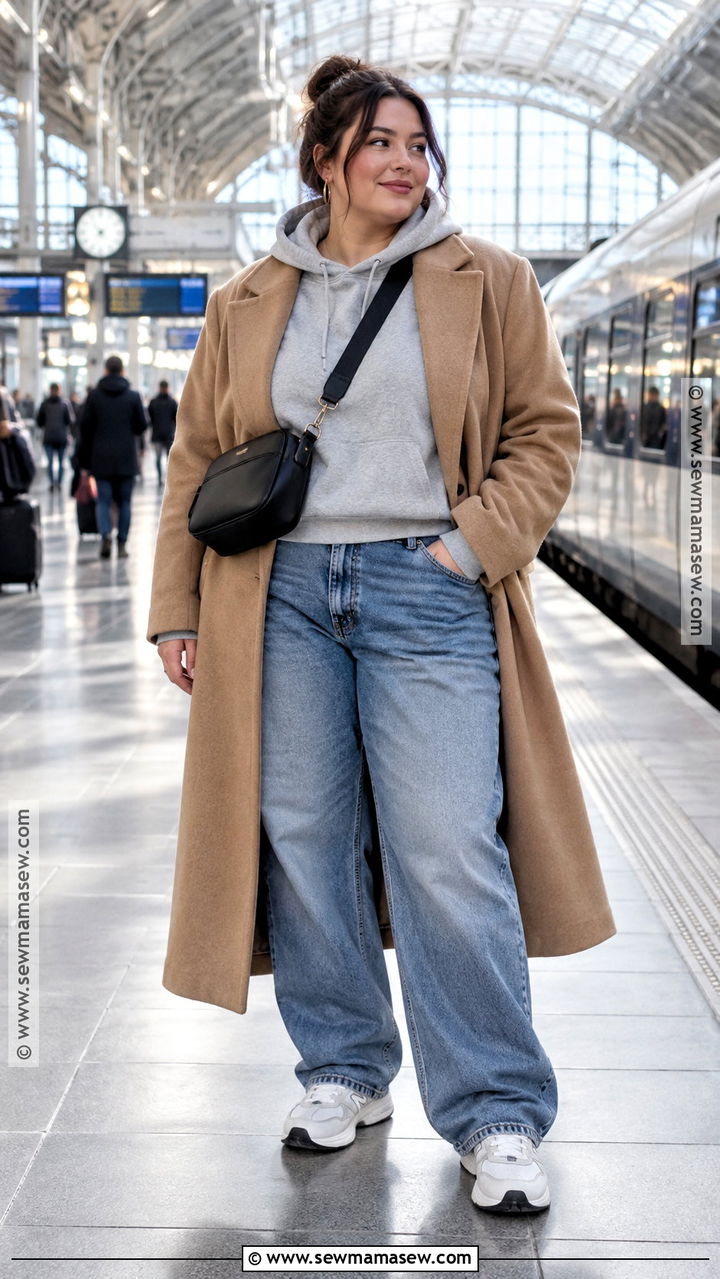 Low Rise Jeans With Hoodie And Wool Coat - 20 Low Rise Jeans Fall Outfit