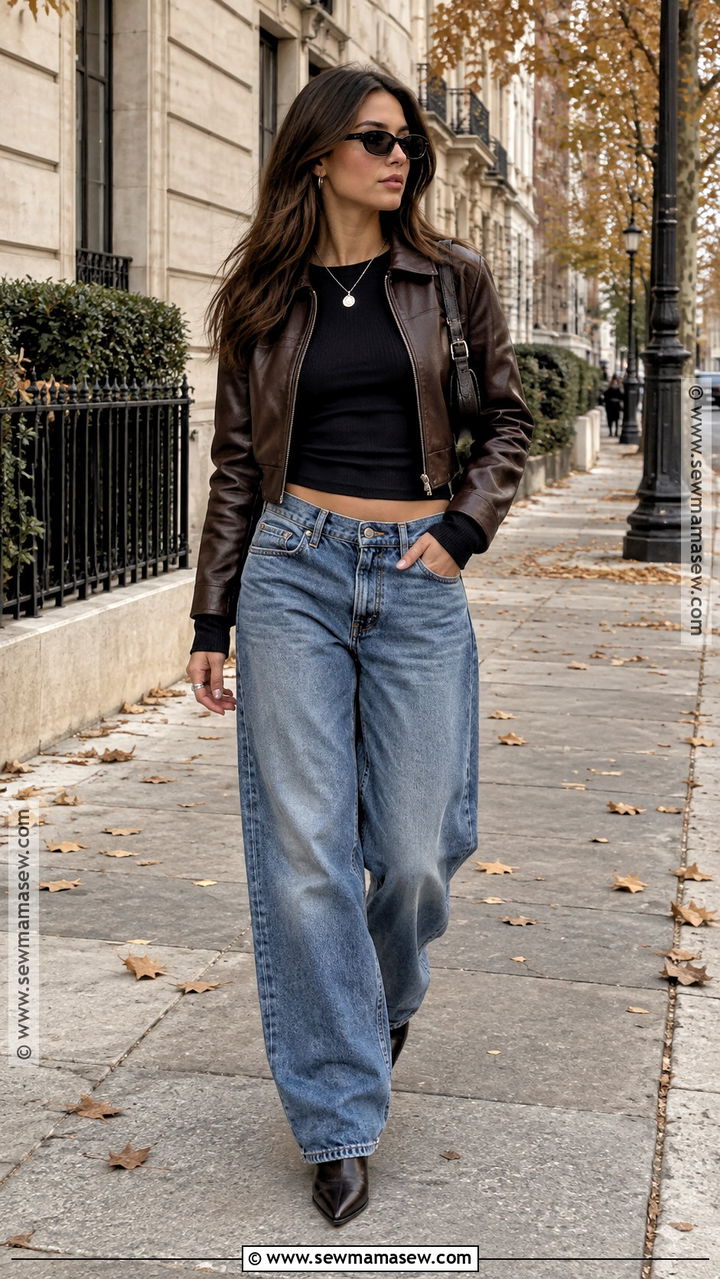 Low Rise Jeans With Leather Jacket - 20 Low Rise Jeans Fall Outfit