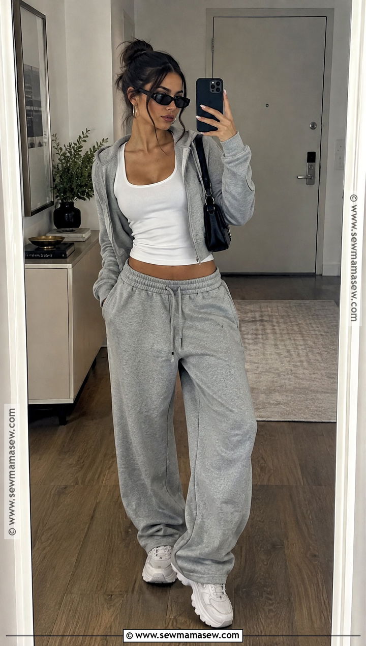 Low Rise Sweatpants Outfit With Zip Up Hoodie - 15 fall sweatpants outfits baddie