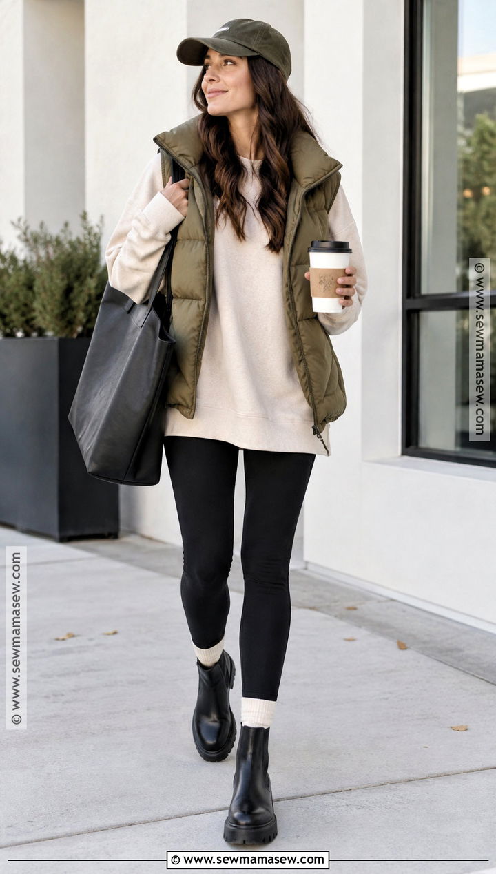 Lug Sole Ankle Boots With Leggings And Puffer Vest - 15 comfortable ankle boots for fall