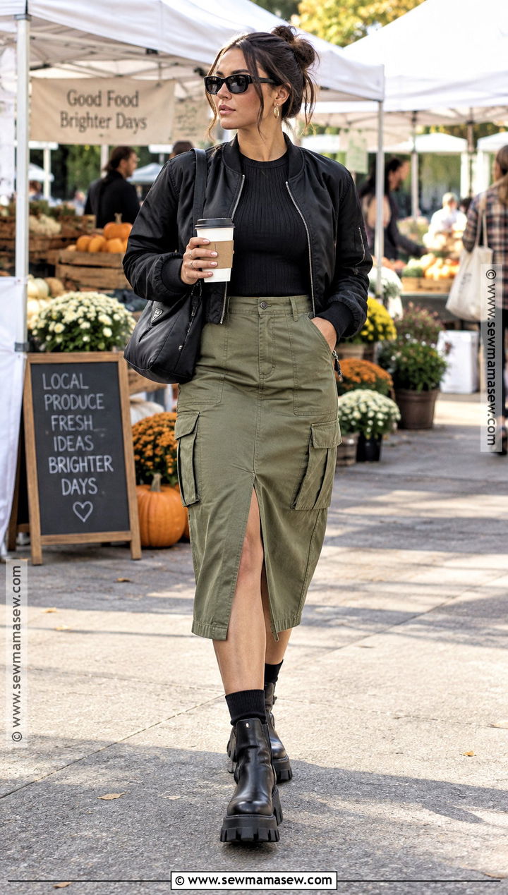 Lug Sole Boots With Cargo Midi Skirt - 15 Fall Boots With Skirts