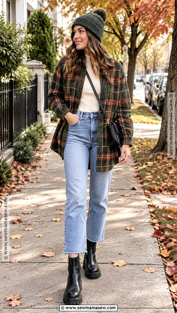 Lug Sole Boots With Plaid Shacket - 15 Casual Fall Boot Styles