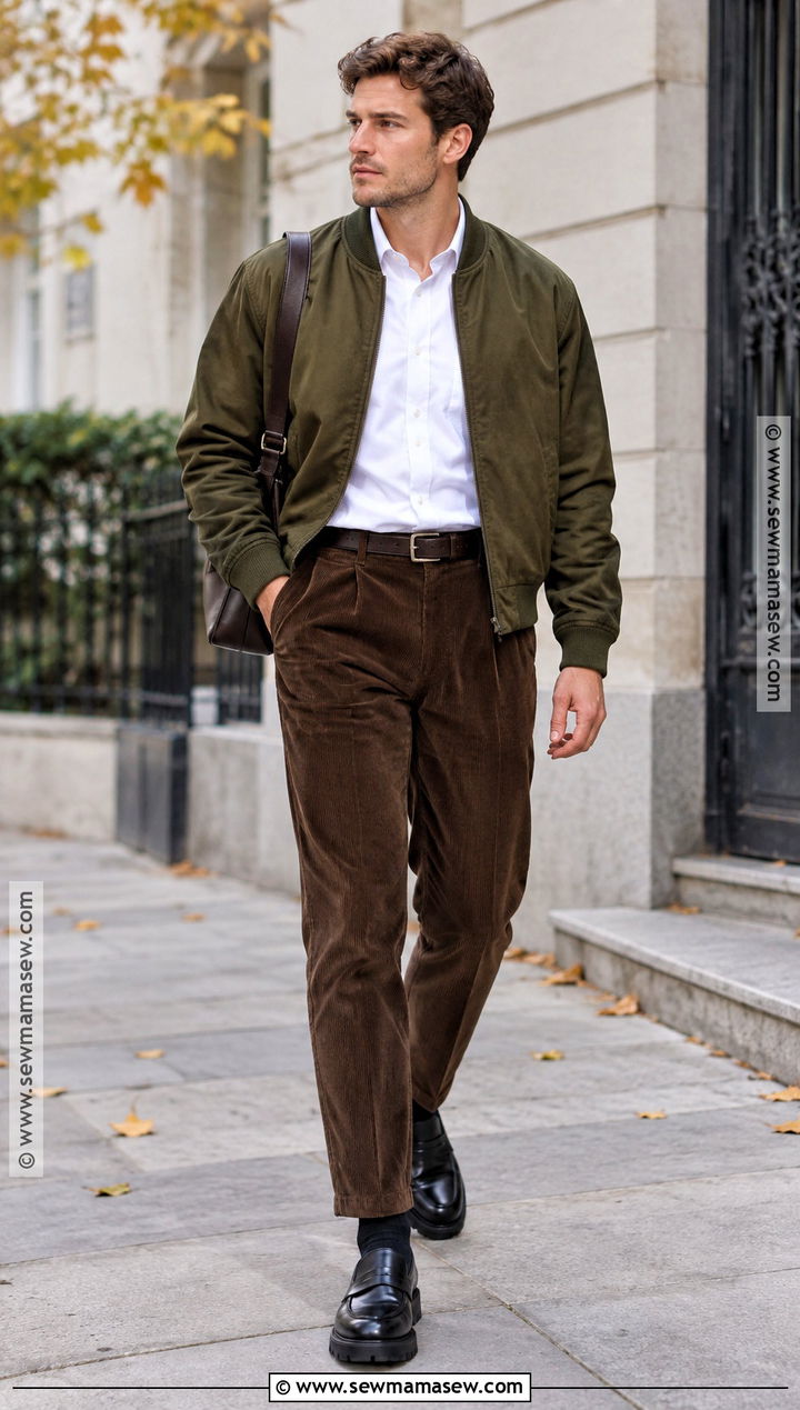 Lug Sole Loafers With Corduroy Pants And Bomber Jacket - 20 fall shoes for men