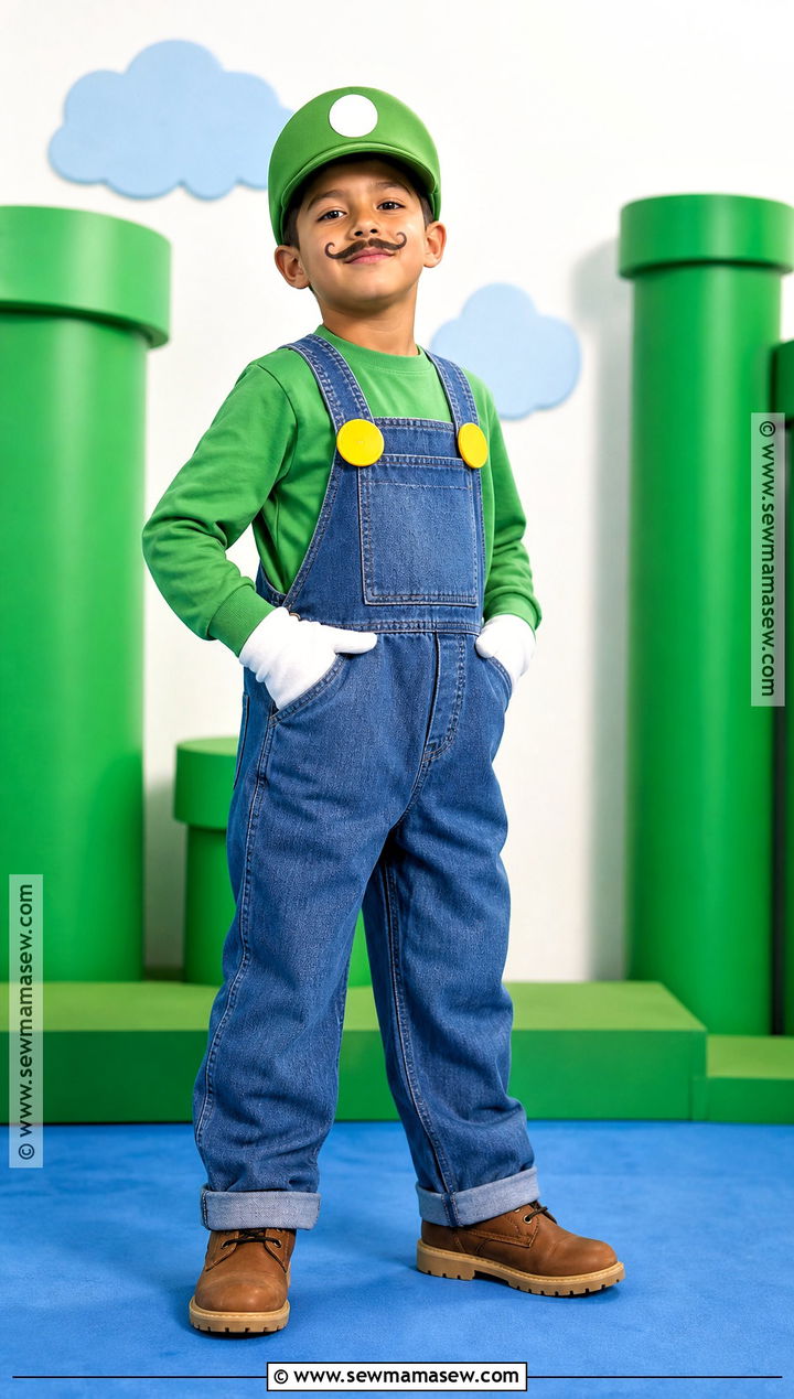 Luigi Costume With Green Hat And Overalls - 40 boys halloween costumes