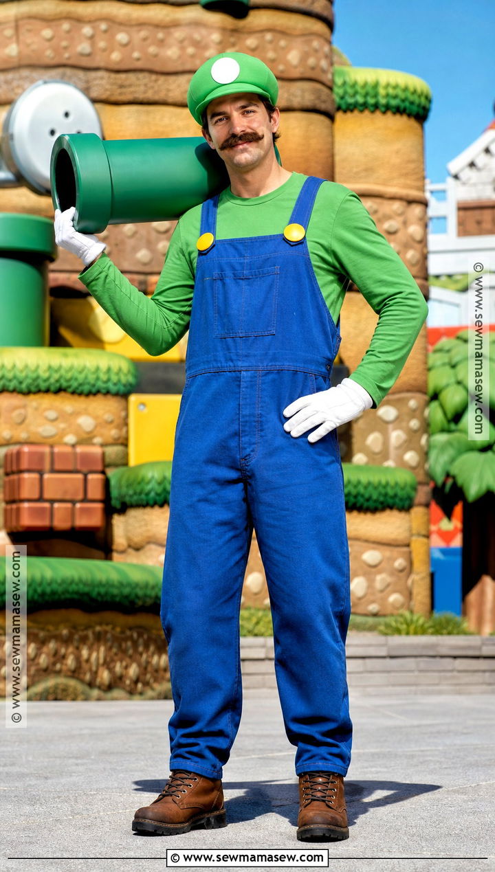 Luigi Costume With Green Hat And Overalls - 45 Halloween Costumes for Men