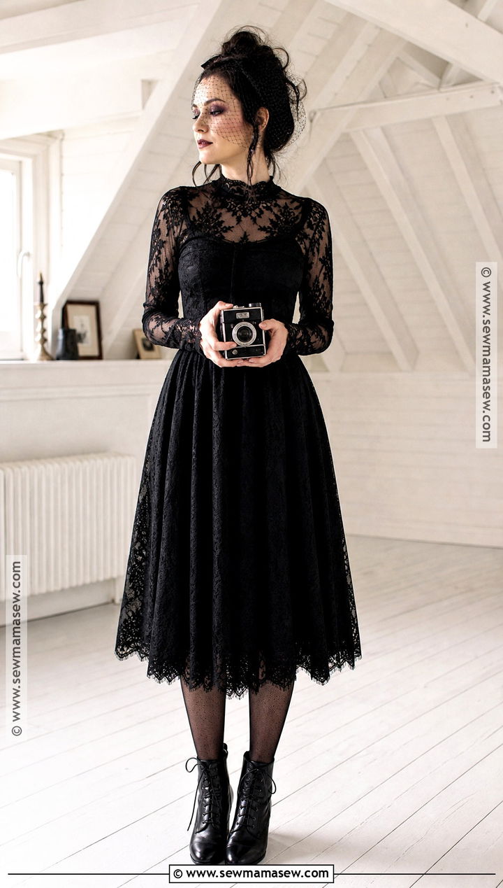 Lydia Deetz Costume With Black Lace Dress - 40 black dress halloween costume ideas