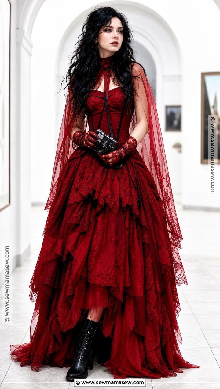 Lydia Deetz Costume With Red Dress - 30 long black hair costume ideas