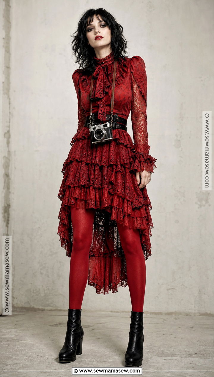 Lydia Deetz Costume With Red Dress - 30 black hair halloween costumes ideas