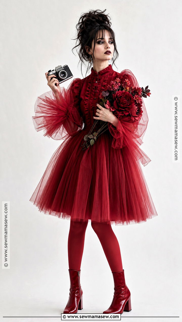 Lydia Deetz Costume With Red Tulle Dress - 30 halloween costumes for brown hair