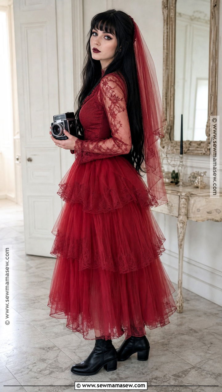 Lydia Deetz Costume With Red Tulle Dress - 30 scary movie costumes
