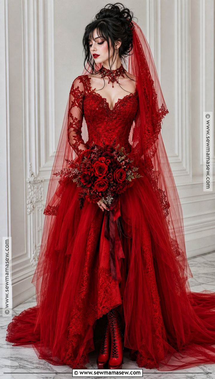Lydia Deetz Red Wedding Costume - 30 red dress halloween costume ideas