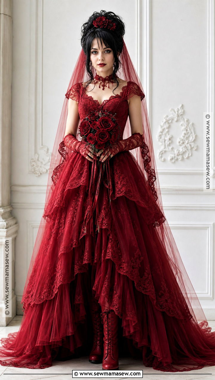 Lydia Deetz Red Wedding Costume - 35 red dress halloween costume ideas