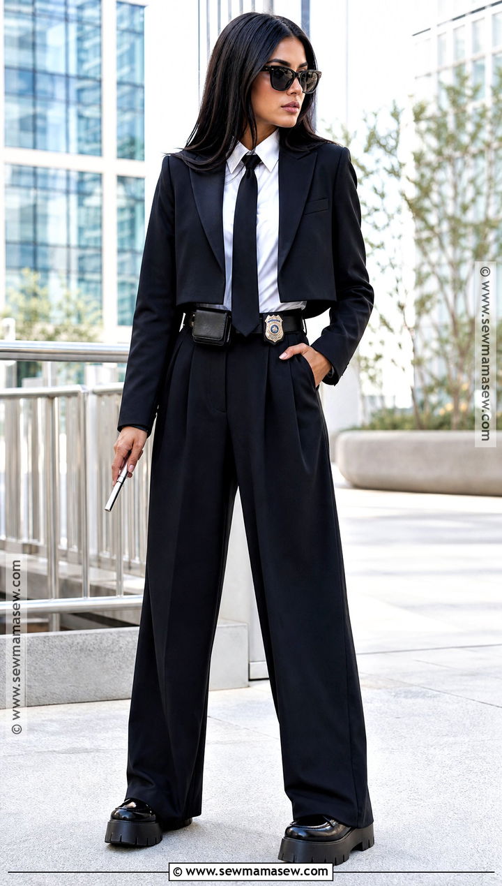 MIB Wide Leg Suit Costume With Platform Loafers - 30 Mib Costume Ideas for Women