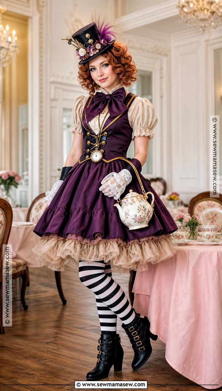 Mad Hatter Dress Costume With Striped Tights - 50 mad hatter costume ideas