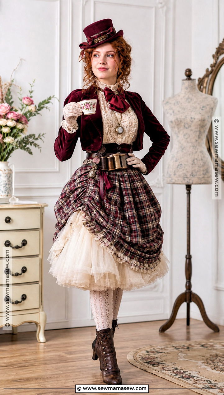 Mad Hatter Skirt Costume With Lace Blouse - 50 mad hatter costume ideas