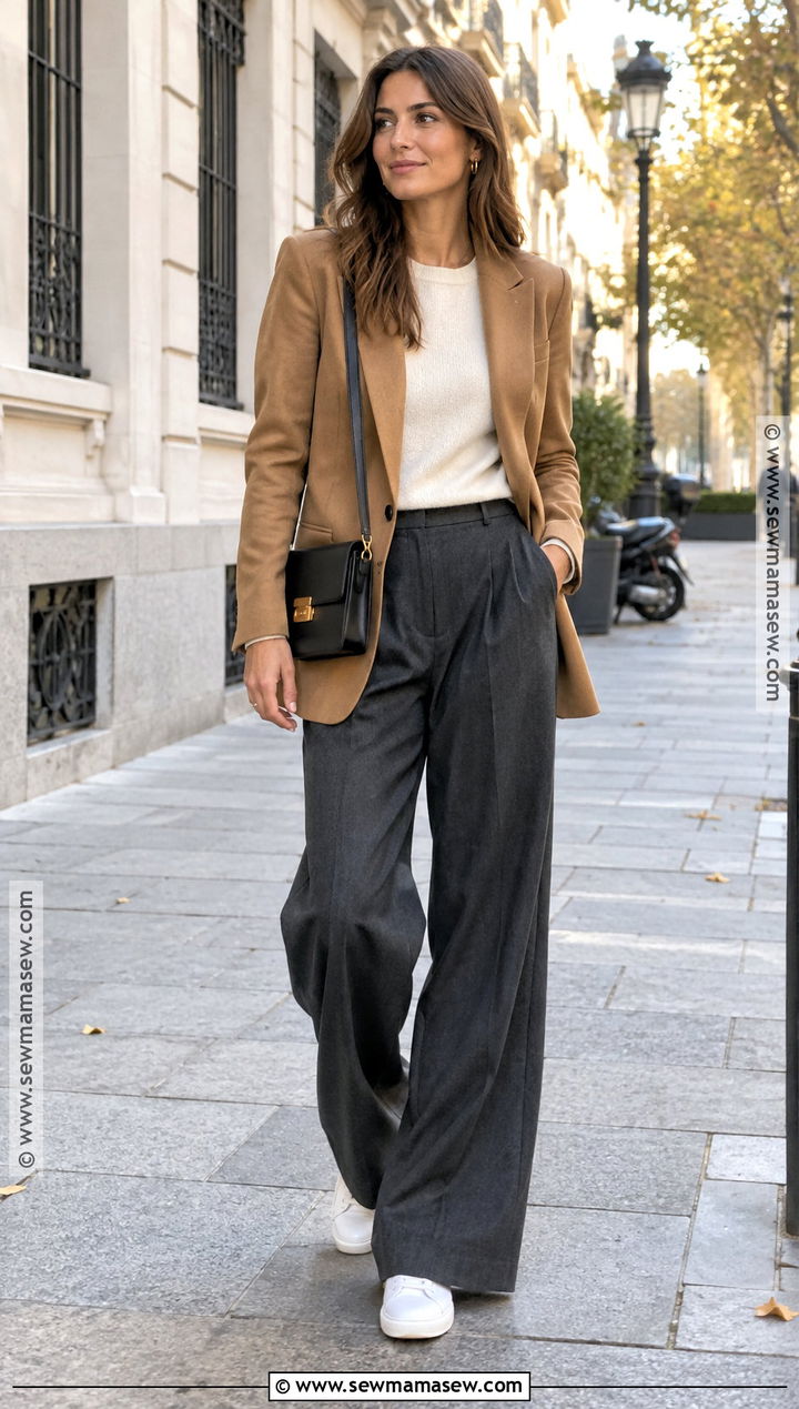 Madrid Fall Blazer And Wide Leg Trousers Outfit - 20 madrid fall outfits