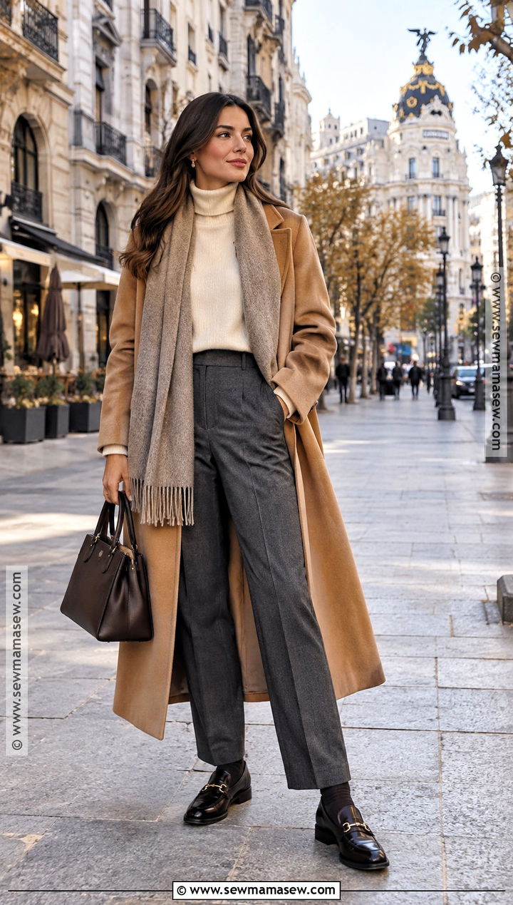 Madrid Fall Outfit With Long Coat And Loafers - 25 spain fall outfits