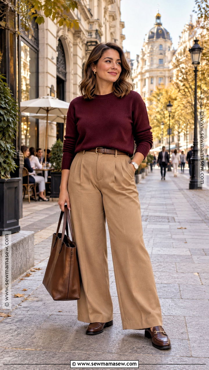 Madrid Fall Outfit With Sweater And Wide Leg Pants - 15 madrid spain outfit idea fall