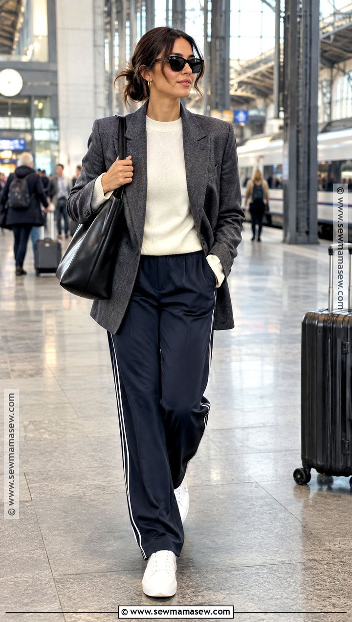 Madrid Fall Outfit With Track Pants And Blazer - 15 madrid spain outfit idea fall