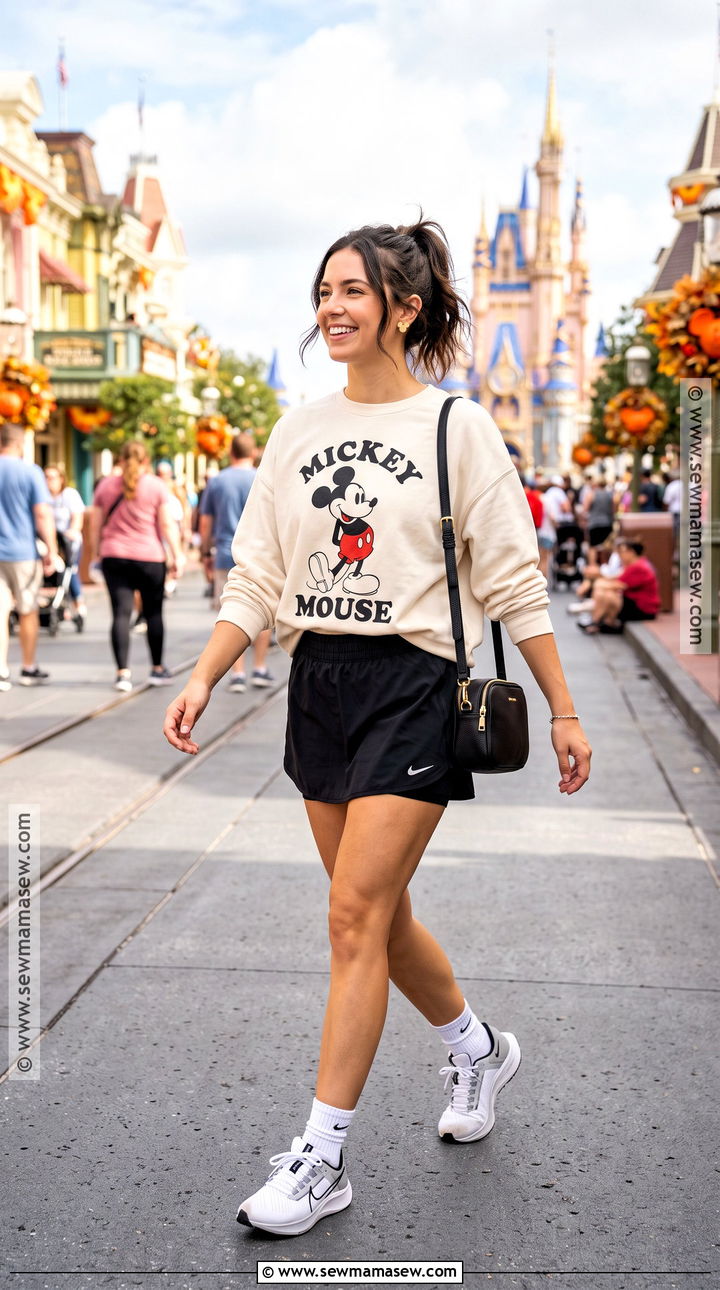 Magic Kingdom Mickey Sweatshirt And Skort Outfit - 15 Magic Kingdom Outfit Fall Ideas