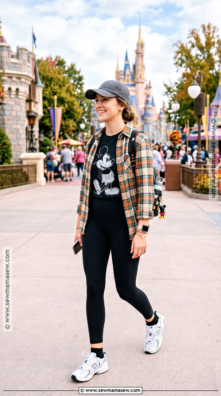 Magic Kingdom Plaid Shirt And Leggings Outfit - 15 Magic Kingdom Outfit Fall Ideas