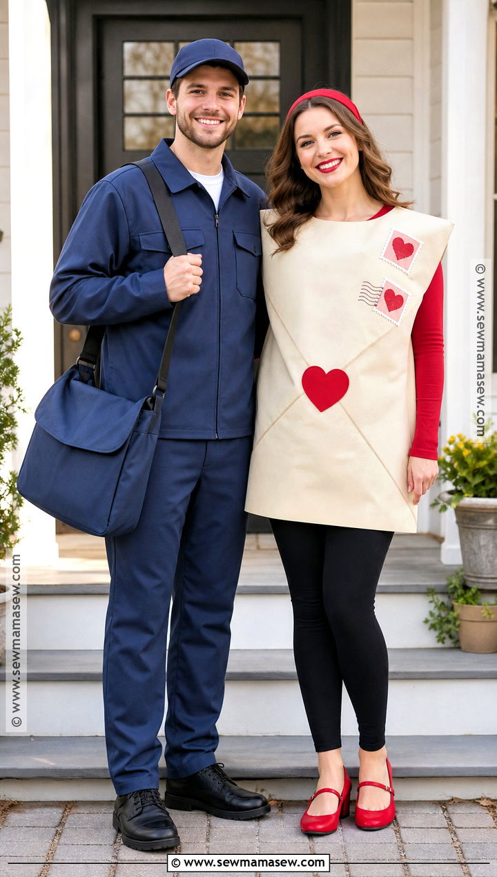 Mail Carrier And Love Letter Couple Costume - 35 funny halloween costumes for couples
