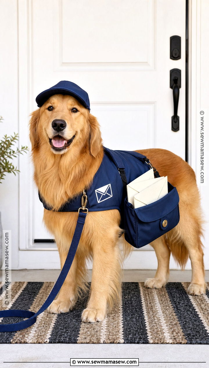 Mail Carrier Dog Costume With Blue Vest - 35 dog costume ideas