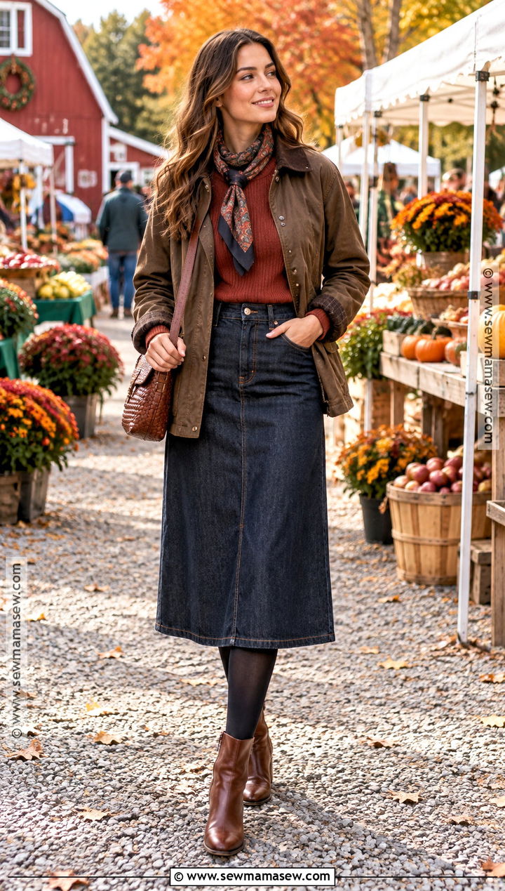 Maine Fall Barn Jacket And Denim Skirt Outfit - 20 maine outfits fall