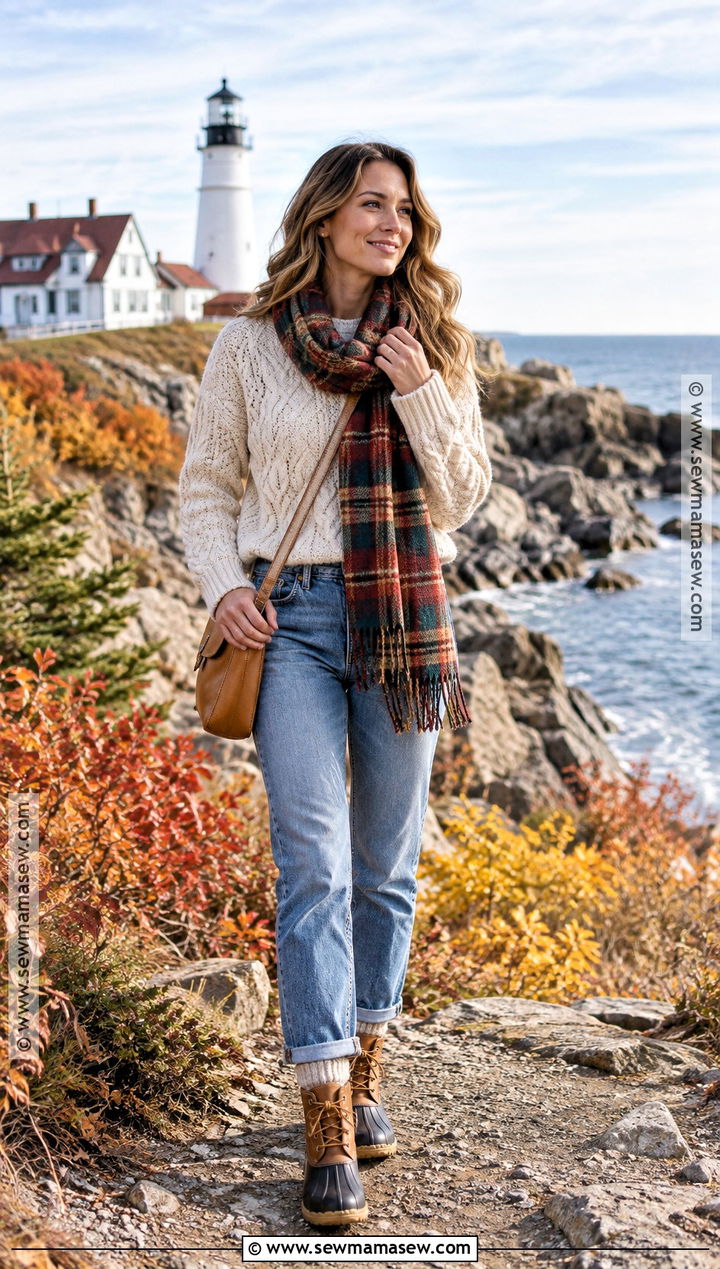 Maine Fall Cable Knit Sweater And Jeans Outfit - 20 maine outfits fall