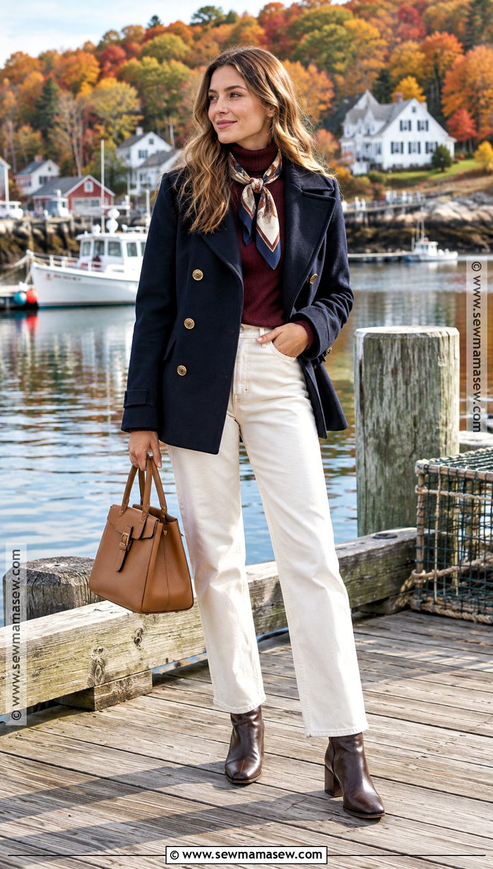 Maine Fall Peacoat And Cream Jeans Outfit - 20 maine outfits fall