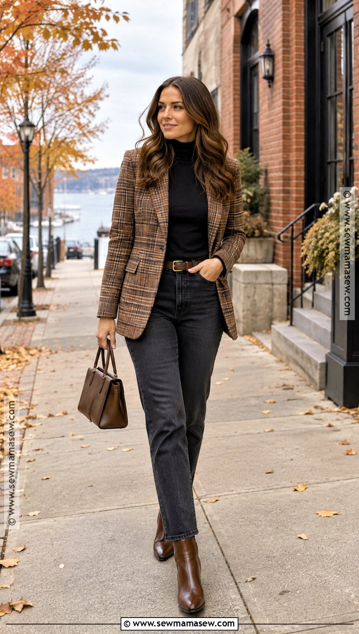 Maine Fall Plaid Blazer And Dark Jeans Outfit - 20 maine outfits fall