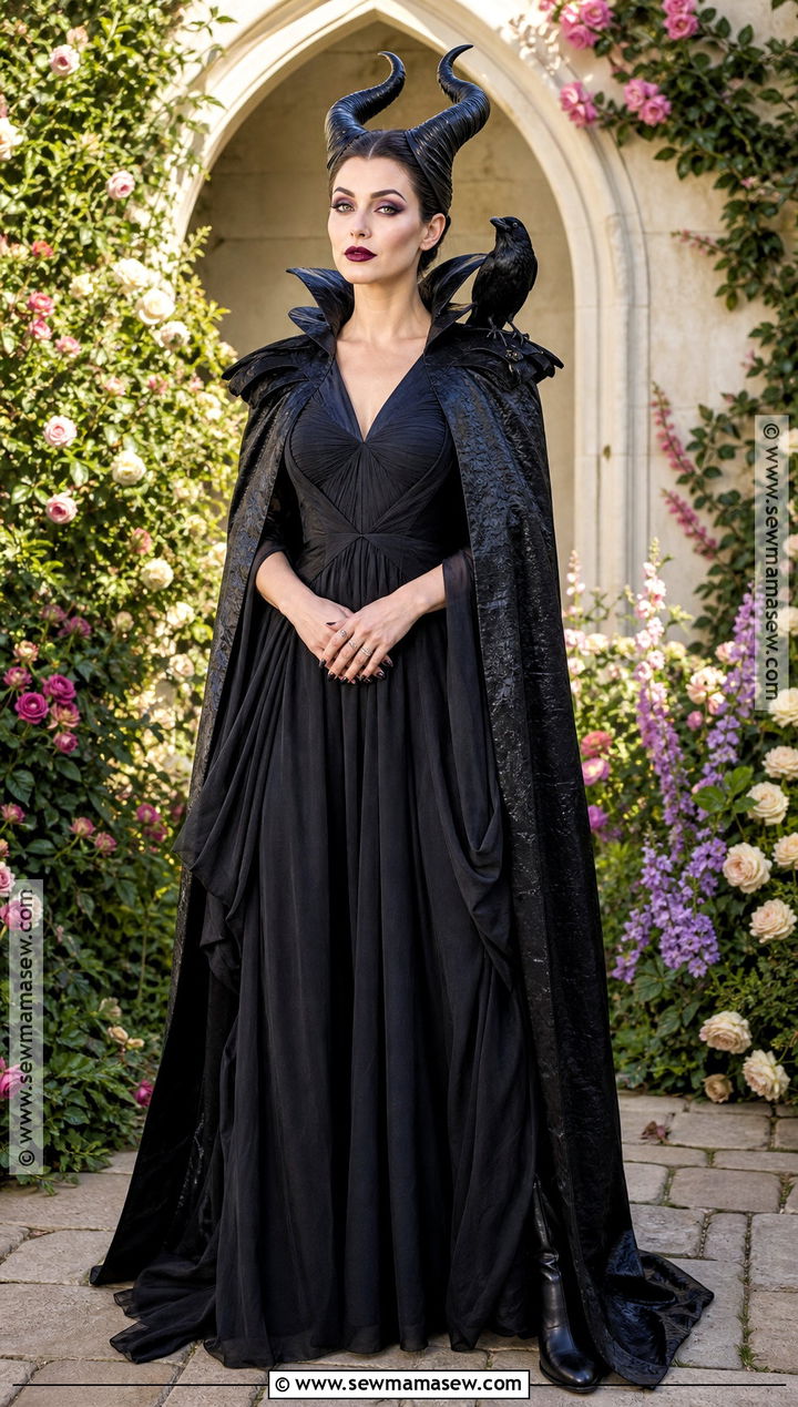 Maleficent Costume With Horned Headpiece - 40 black dress halloween costume ideas
