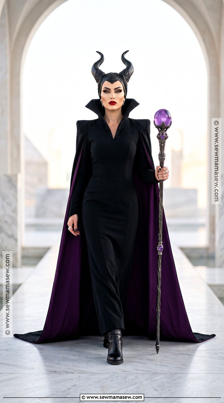 Maleficent Costume With Horned Headpiece - 30 black dress halloween costume ideas