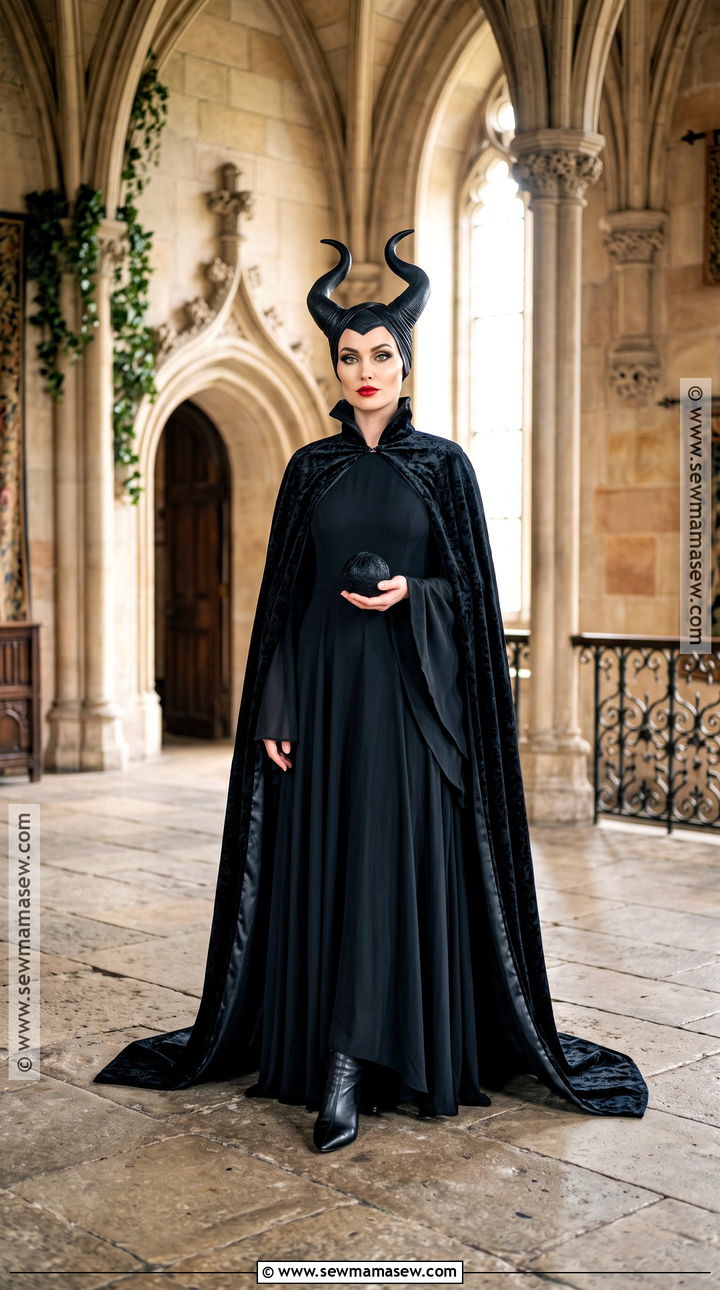 Maleficent Inspired Costume With Horn Headpiece - 35 black dress costume ideas