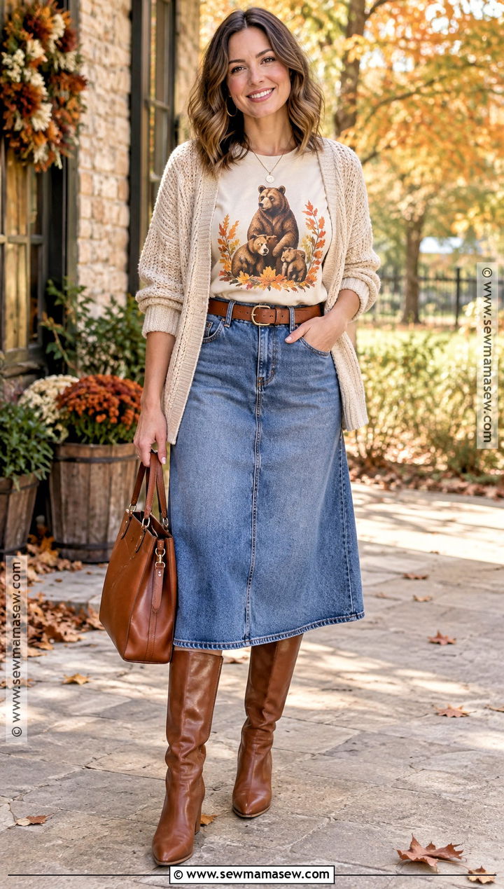 Mama Bear Thanksgiving Shirt With Denim Skirt - 15 mama thanksgiving shirt ideas