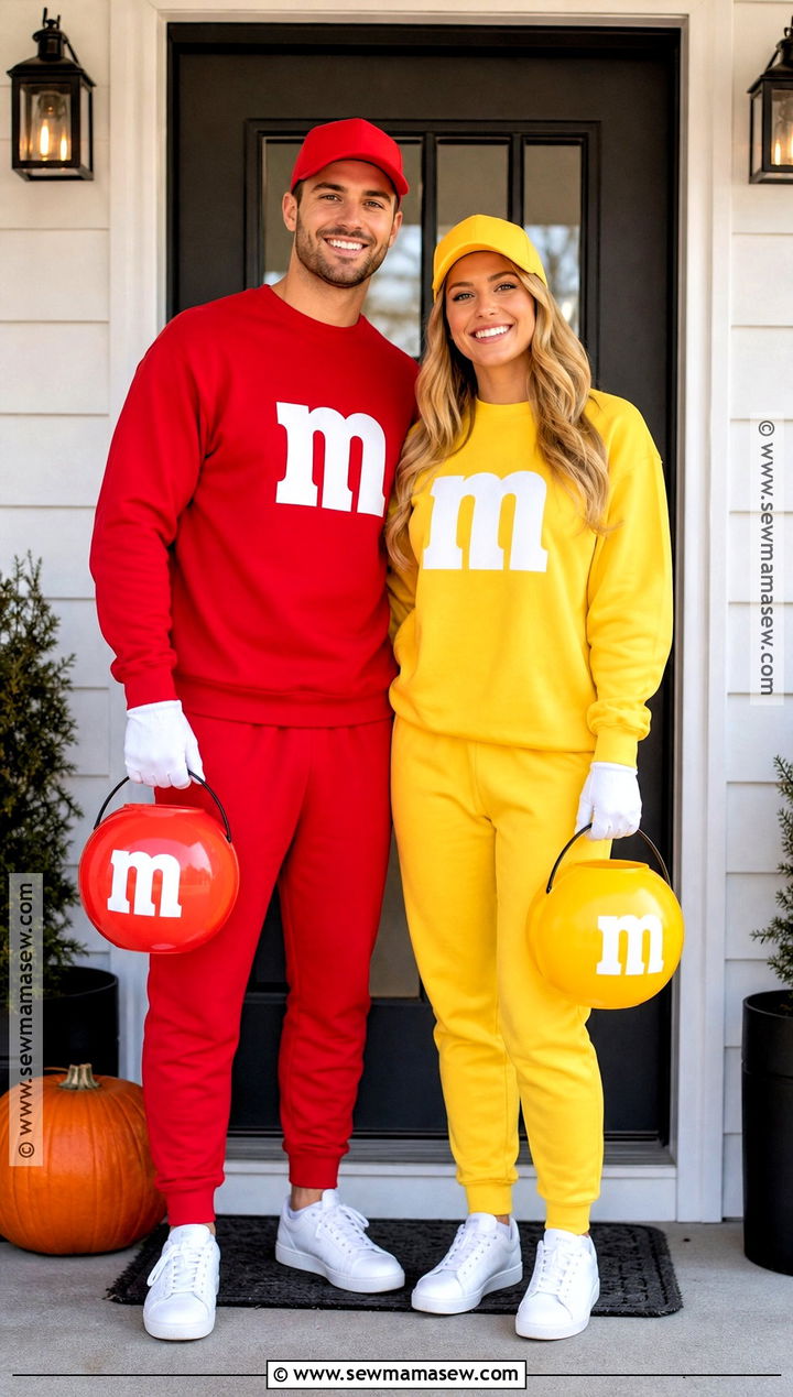 MandM Couple Costume In Red And Yellow - 40 m&m costume ideas