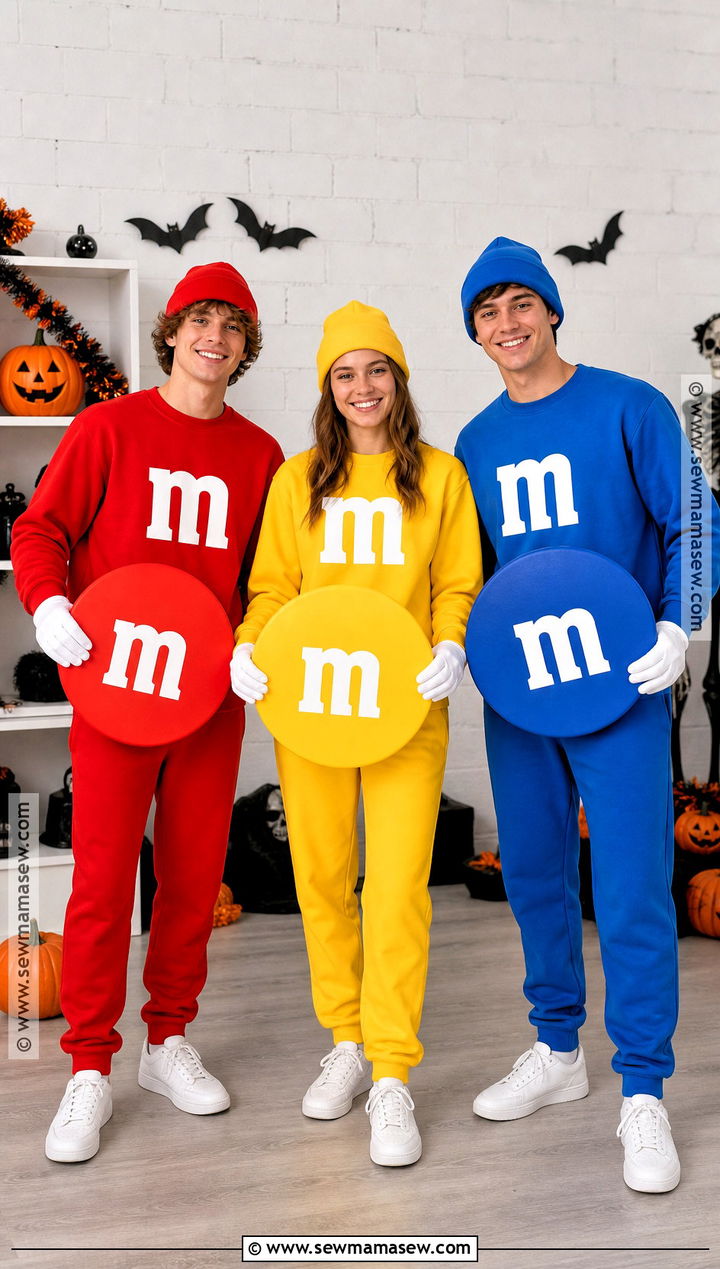 MandM Trio Costume In Primary Colors - 40 m&m costume ideas