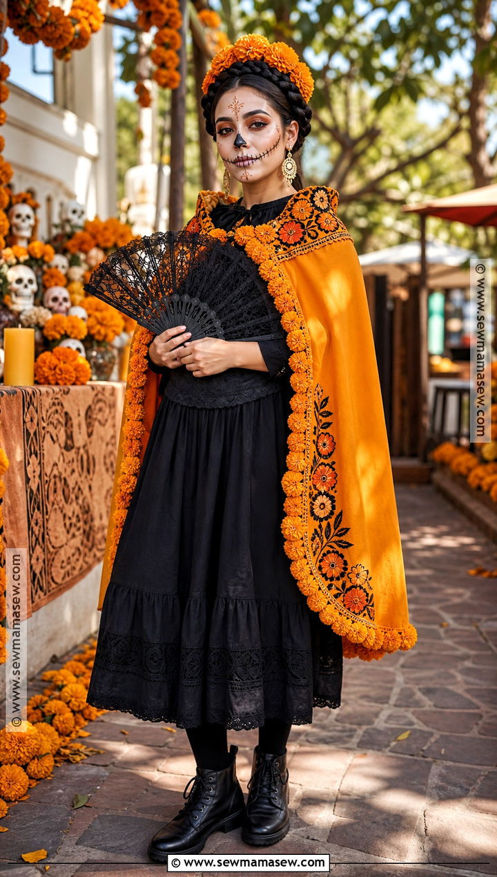 Marigold Cape Catrina Costume - 30 dia de los muertos costumes for women