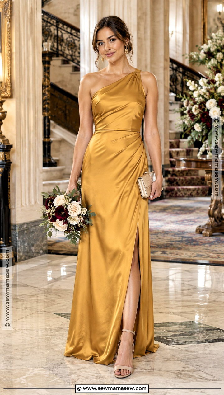 Marigold Satin One Shoulder Bridesmaid Dress - 15 Yellow Fall Bridesmaid Dresses