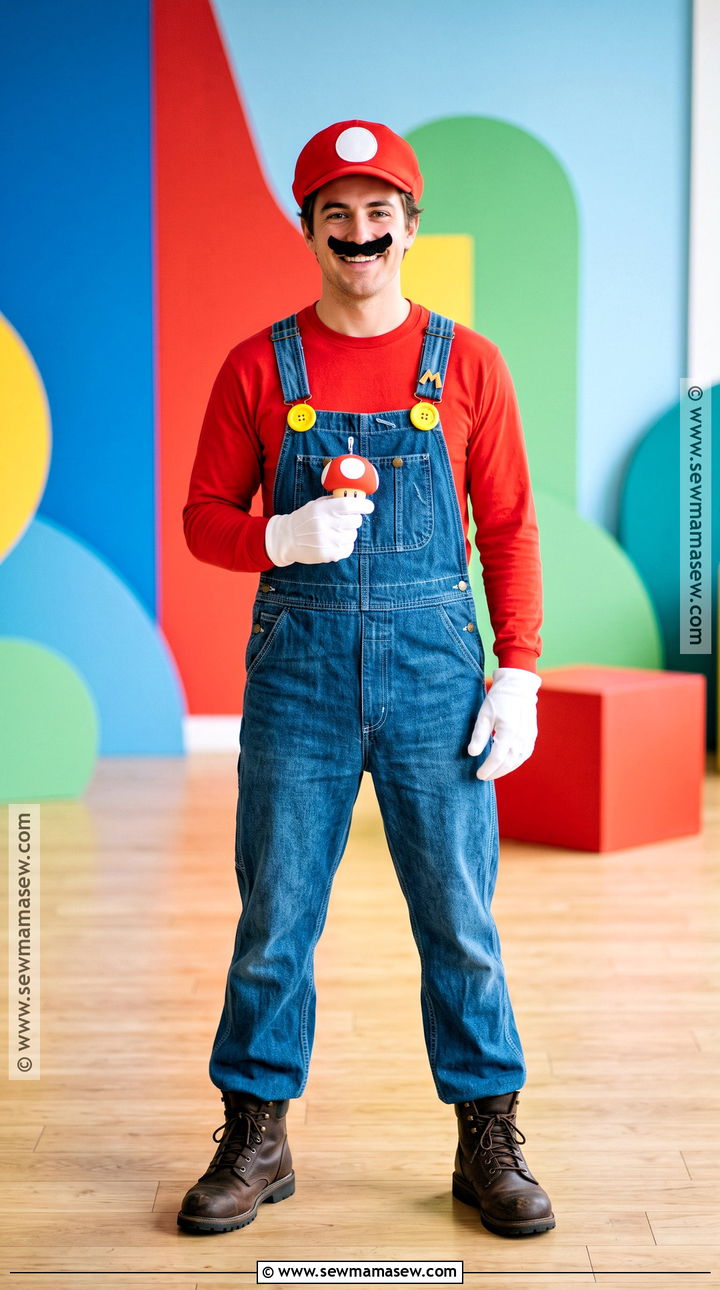 Mario Costume With Blue Overalls - 30 childhood heroes costume ideas