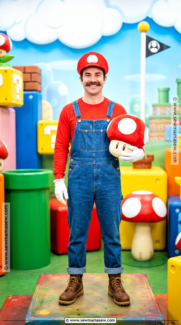 Mario Costume With Red Hat And Overalls - 45 Halloween Costumes for Men