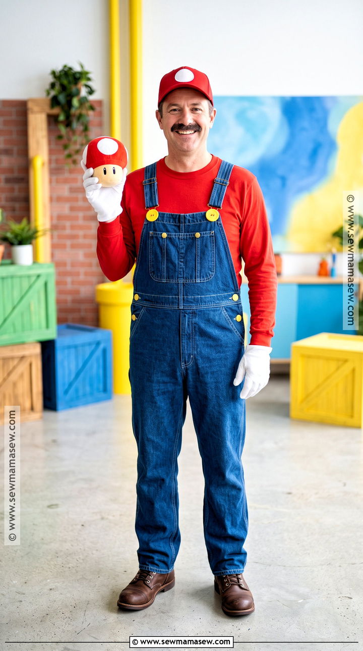 Mario Costume With Red Overalls - 40 halloween costumes for men