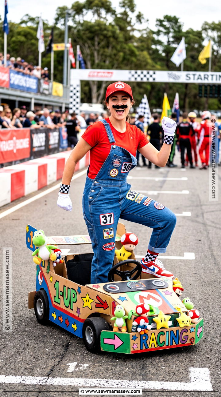 Mario Kart Racer Costume With Checkered Accessories - 30 super mario costume ideas