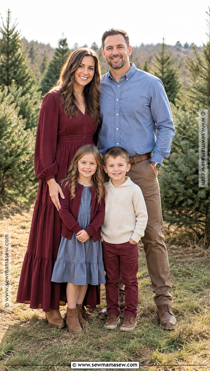 Maroon And Dusty Blue Family Outfit - 15 fall family pictures outfits maroon