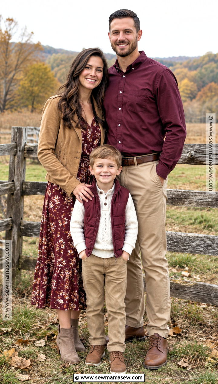 Maroon And Khaki Fall Family Of 3 Photo Outfit - 20 fall family of 3 photo outfits